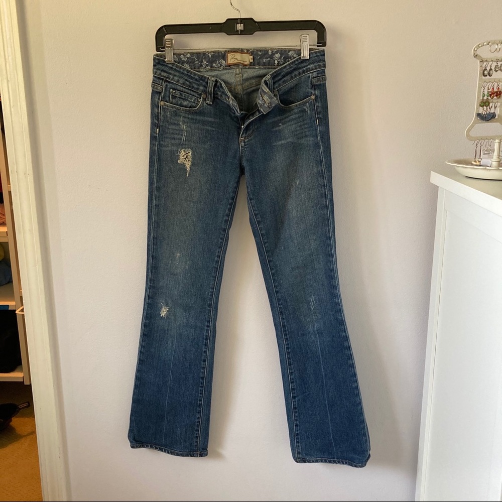 Paige denim slightly distressed bootcut jeans